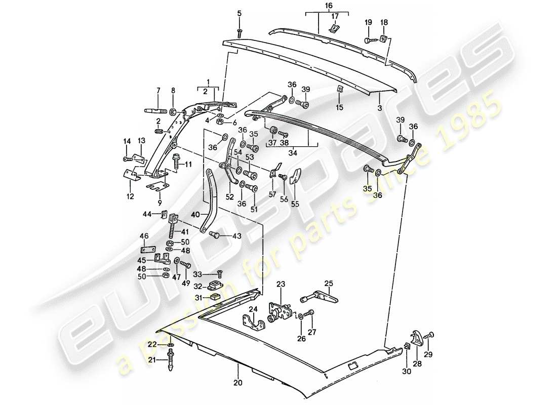 porsche 911 (1989) main bow - roof frame - single parts part diagram