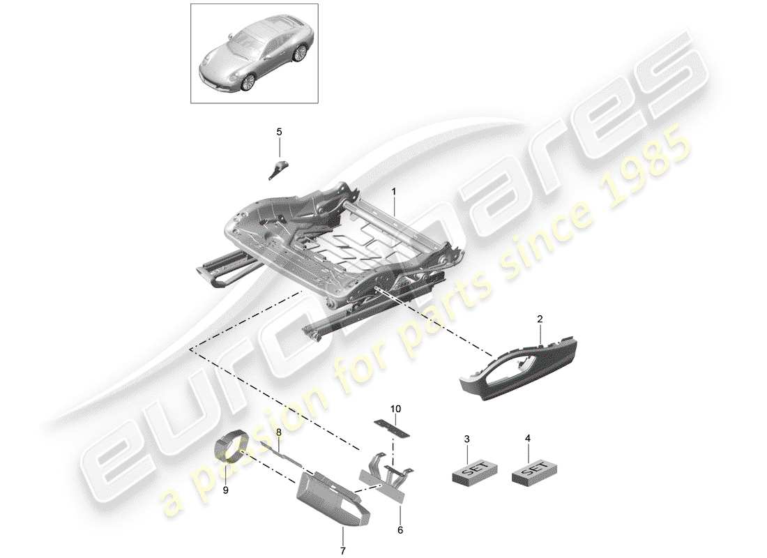 porsche 991 gen. 2 (2018) seat frame parts diagram