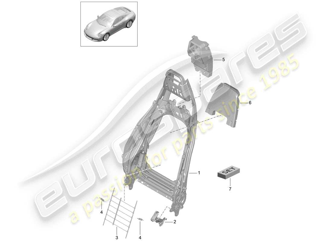 porsche 991 gen. 2 (2020) frame - backrest part diagram