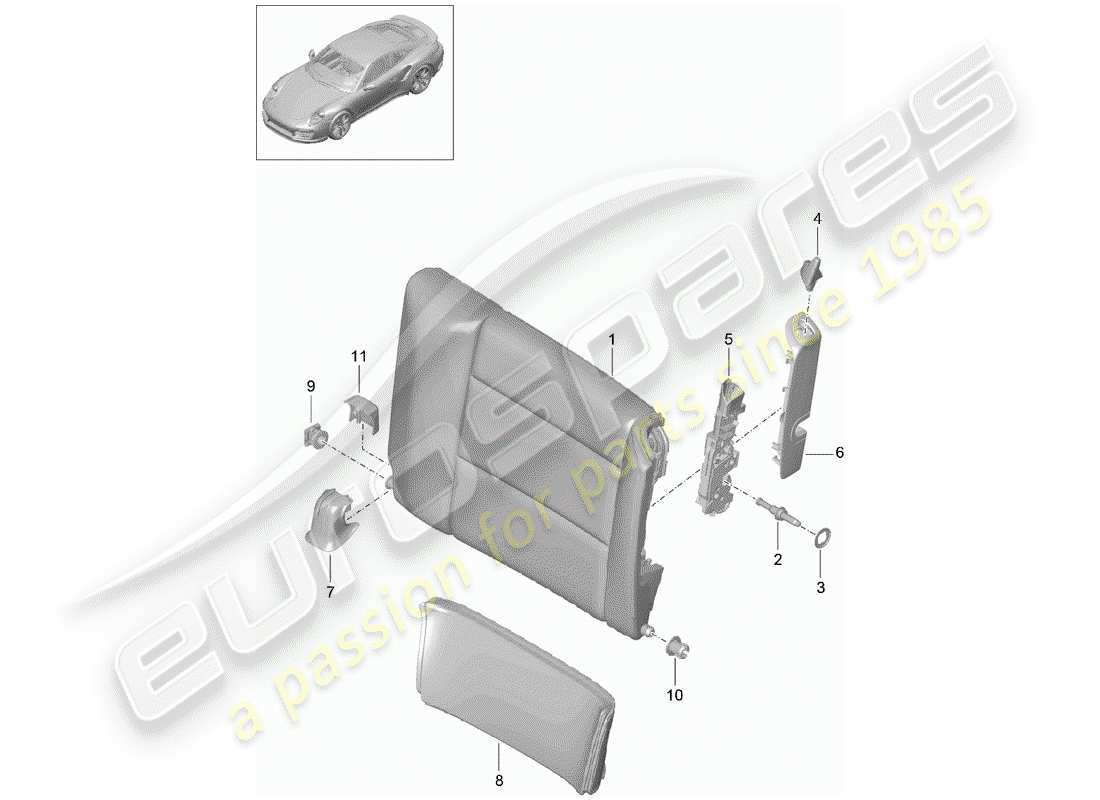 porsche 991 turbo (2014) emergency seat backrest parts diagram
