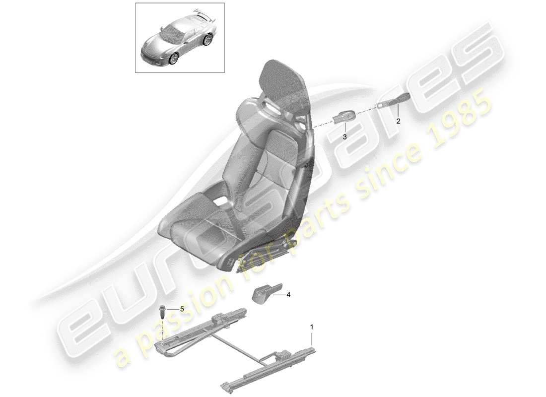 porsche 991r/gt3/rs (2015) seat parts diagram