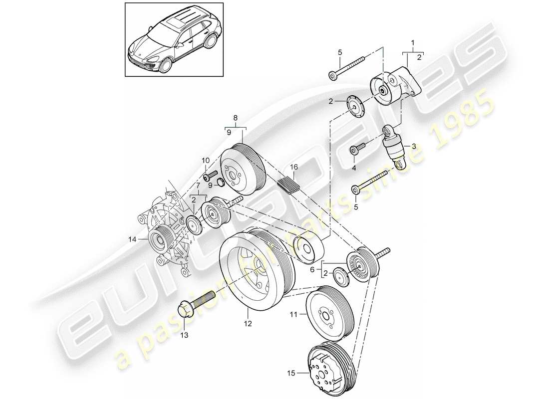 porsche cayenne e2 (2013) belt tensioner part diagram