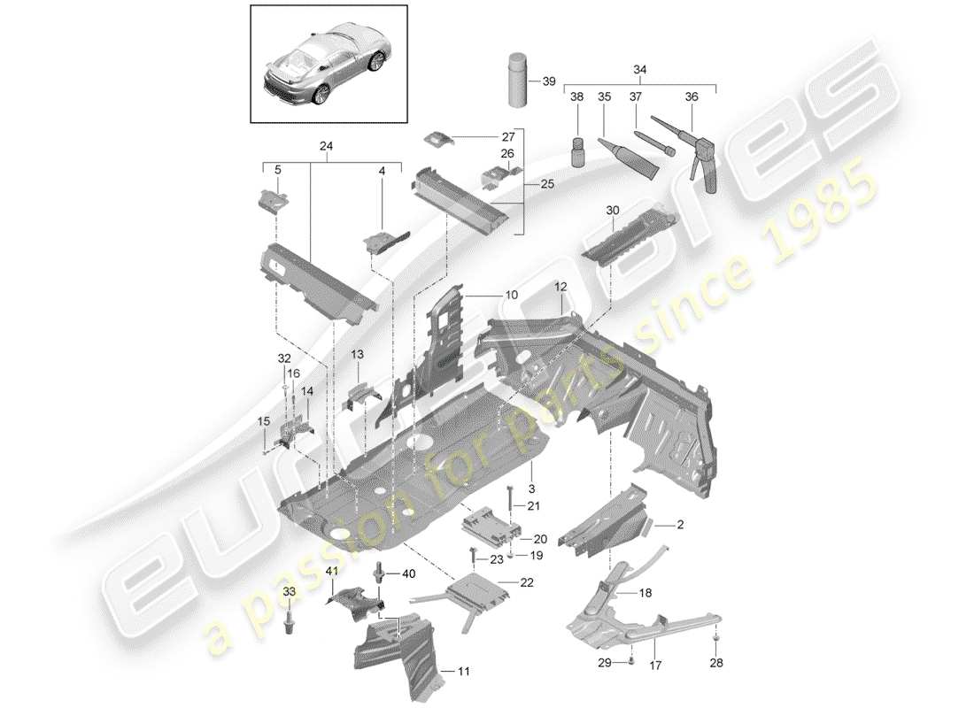 porsche 991r/gt3/rs (2020) floor pan parts diagram