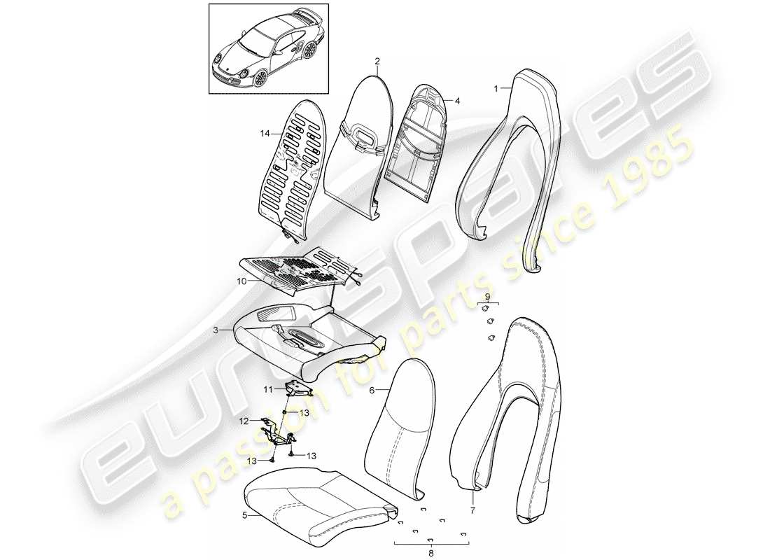 porsche 911 t/gt2rs (2012) foam part parts diagram