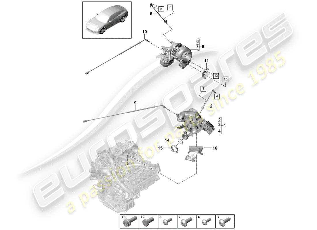 porsche panamera 971 (2019) exhaust gas turbocharger part diagram