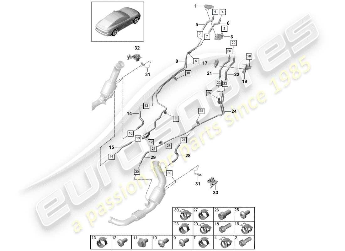 porsche panamera 971 (2019) exhaust system part diagram