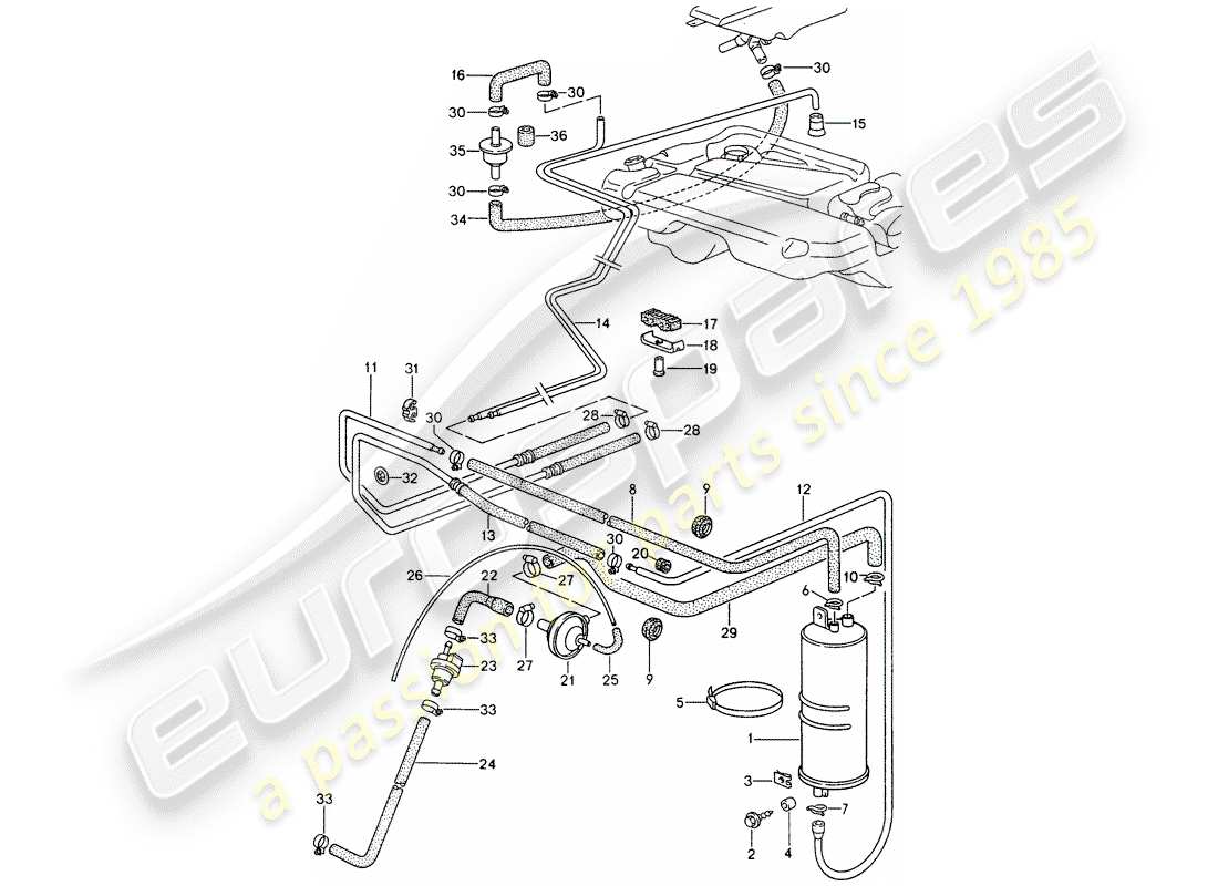 porsche 968 (1994) tank ventilation part diagram