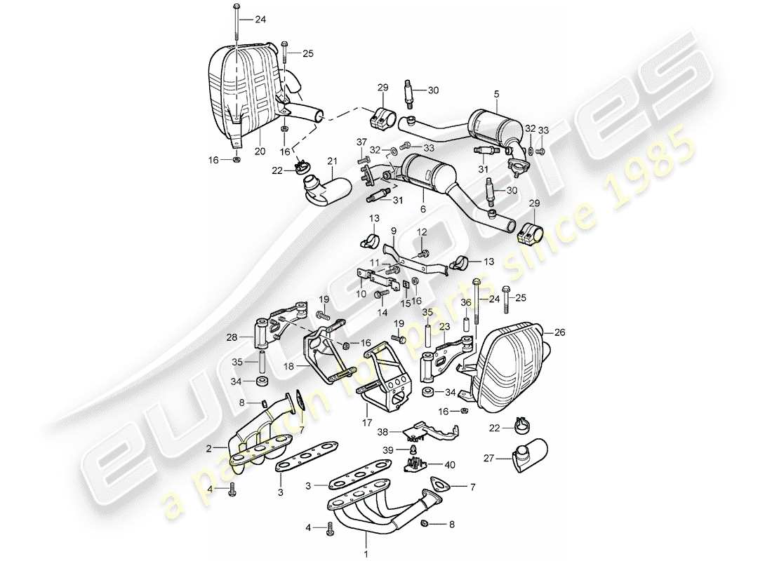 porsche 996 (2000) exhaust system - d - mj 2002>> part diagram