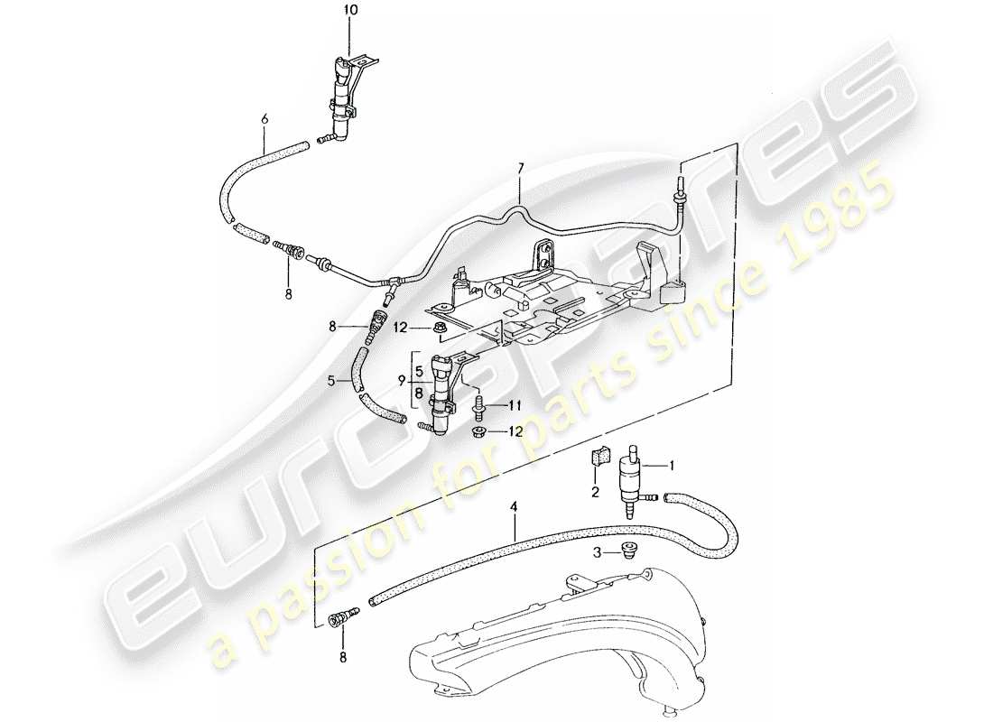porsche boxster 986 (2004) headlight washer system parts diagram
