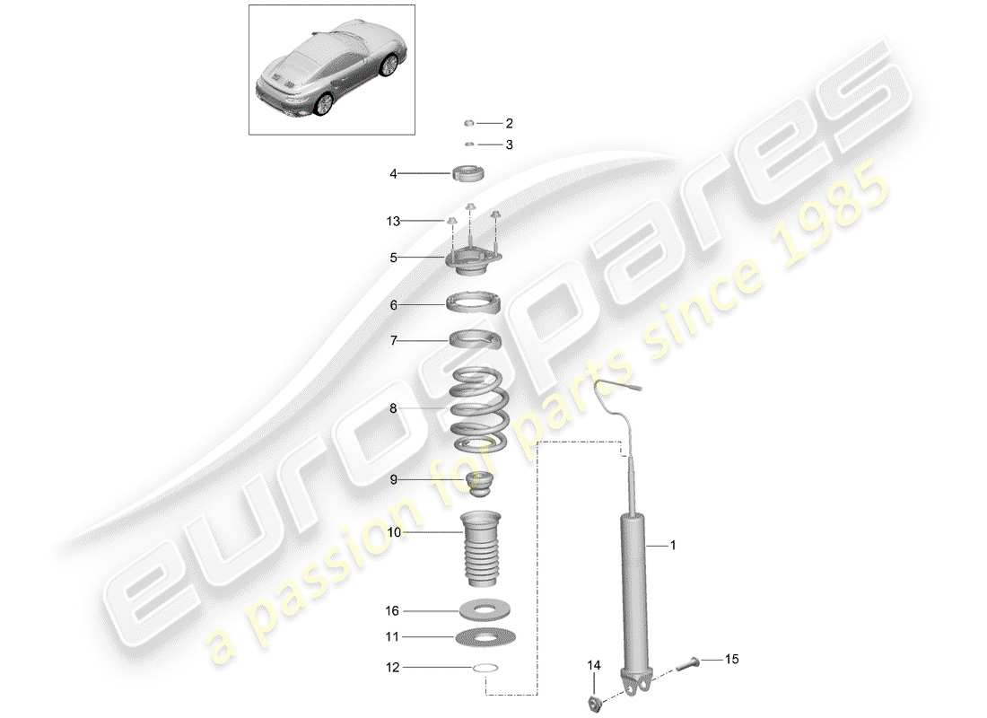 porsche 991 t/gt2rs shock absorber part diagram