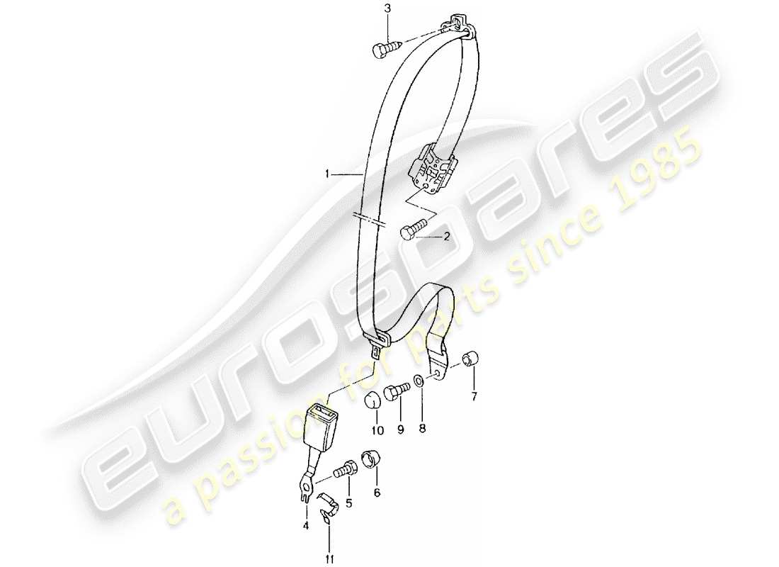 porsche 996 t/gt2 (2003) seat belt parts diagram