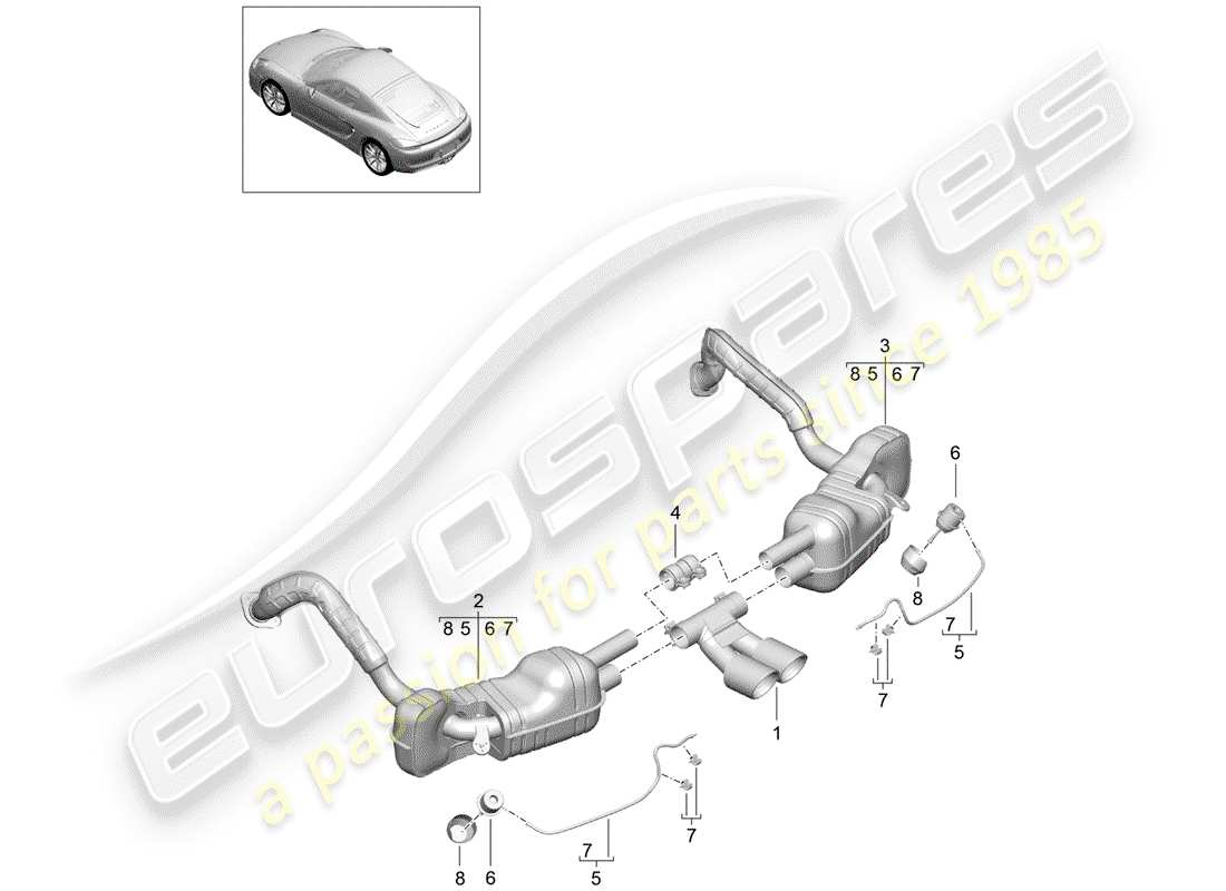 porsche cayman 981 (2014) exhaust system parts diagram