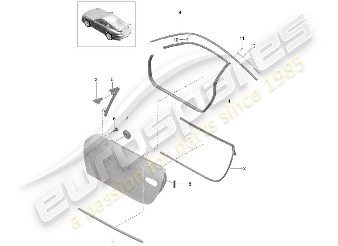 porsche 991r/gt3/rs (2015) door seal parts diagram
