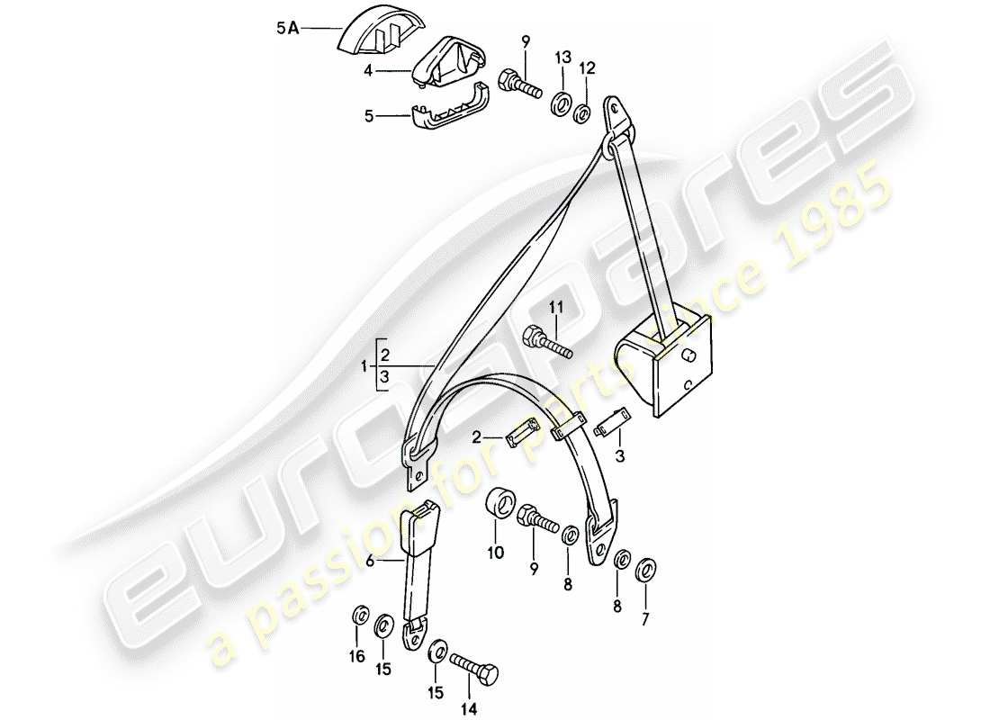 porsche 944 (1986) seat belt parts diagram