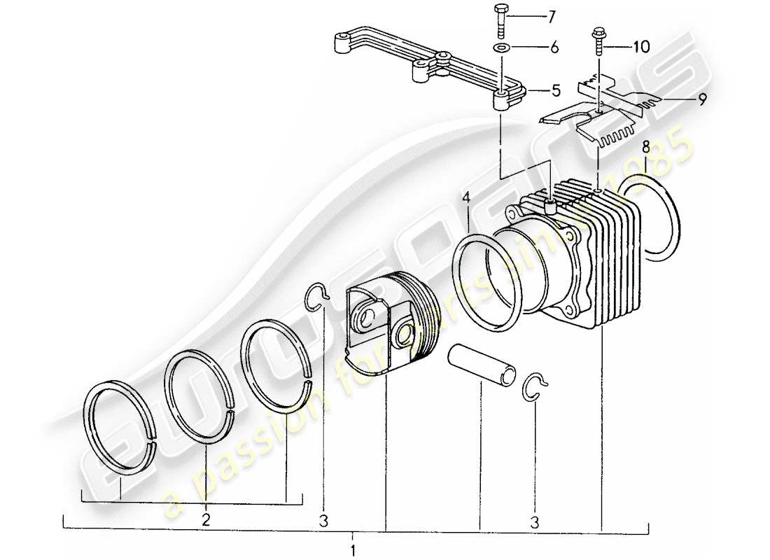 porsche 993 (1996) cylinder with pistons part diagram