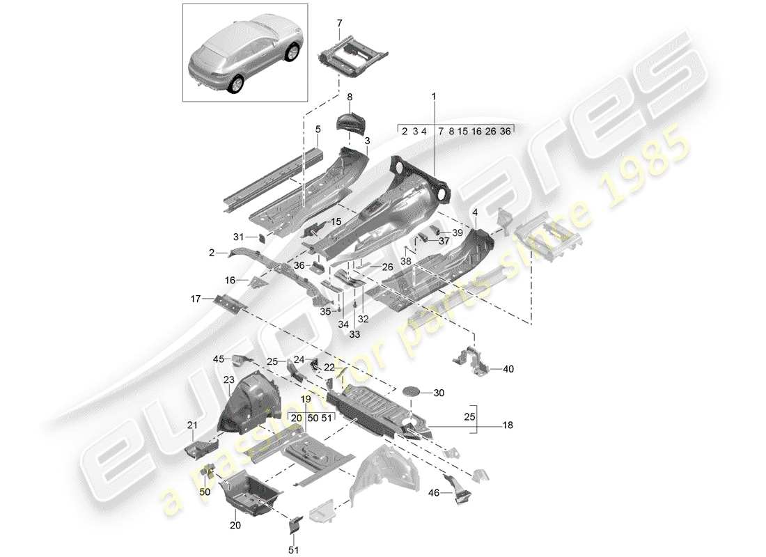 porsche macan (2014) floor plates parts diagram