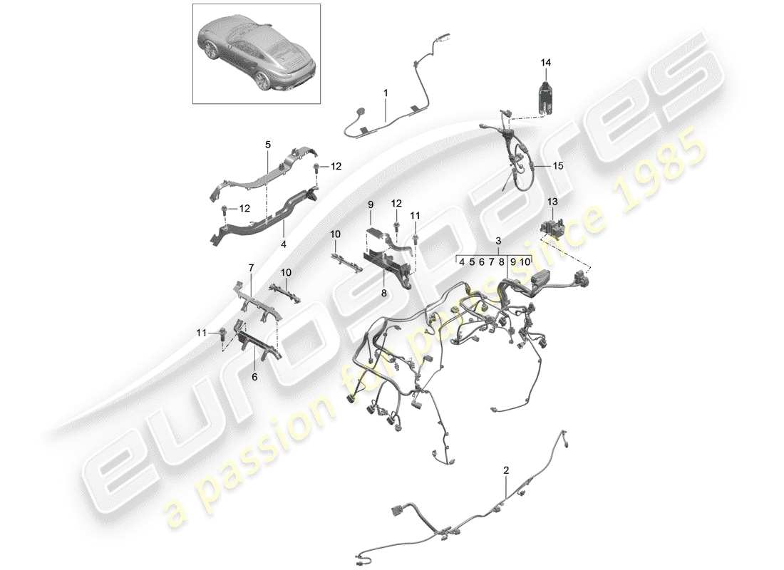 porsche 991 t/gt2rs wiring harnesses part diagram