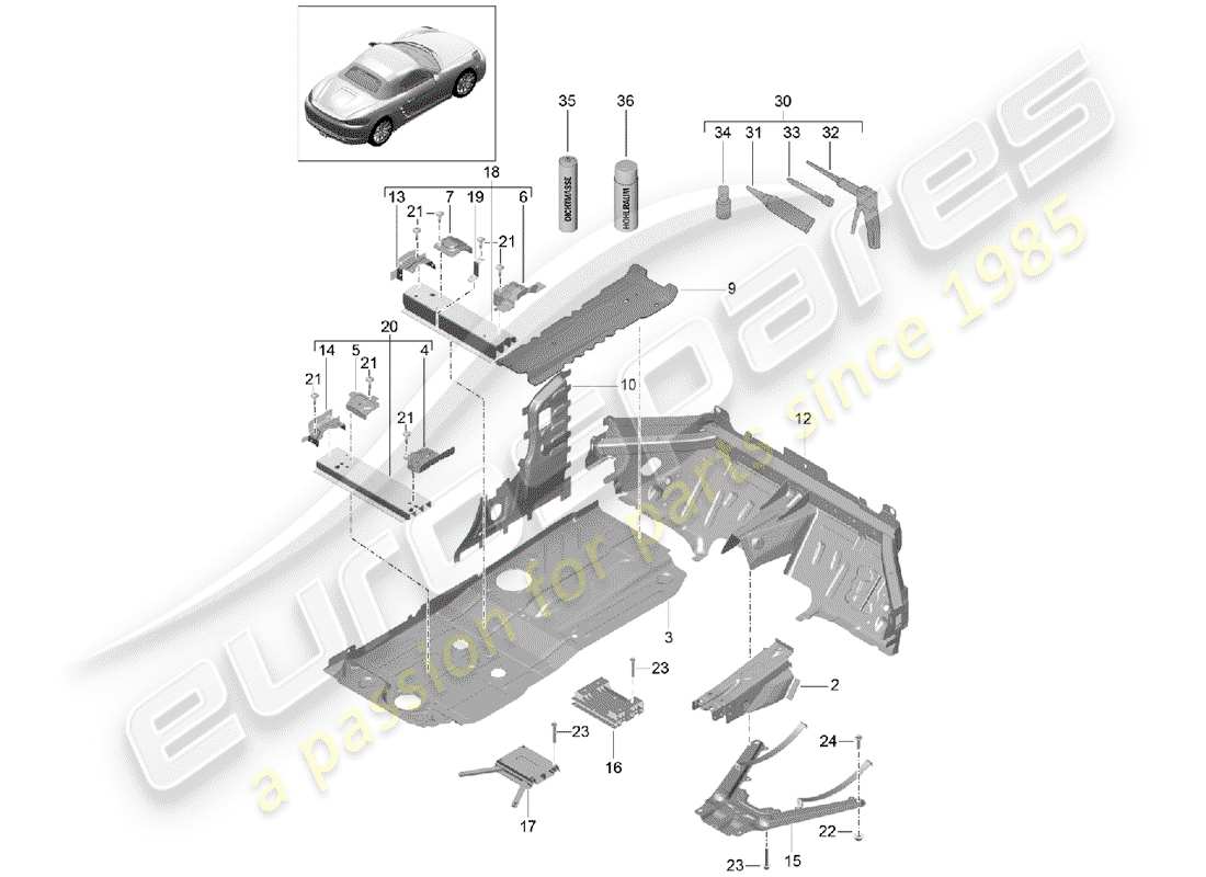 porsche 718 boxster (2017) floor plates part diagram