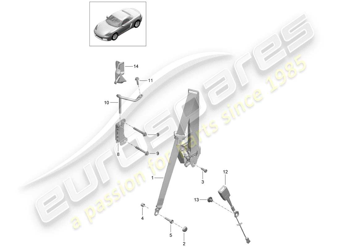 porsche 718 boxster (2017) three-point seat belt parts diagram