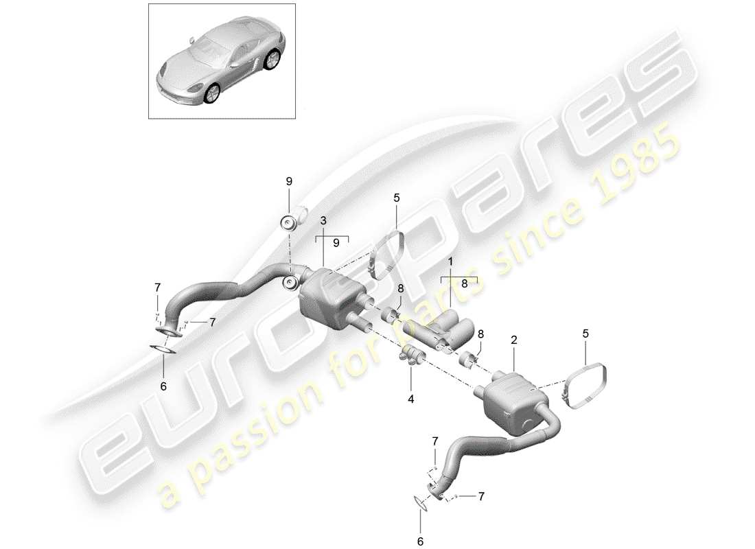 porsche 718 cayman (2019) exhaust system parts diagram