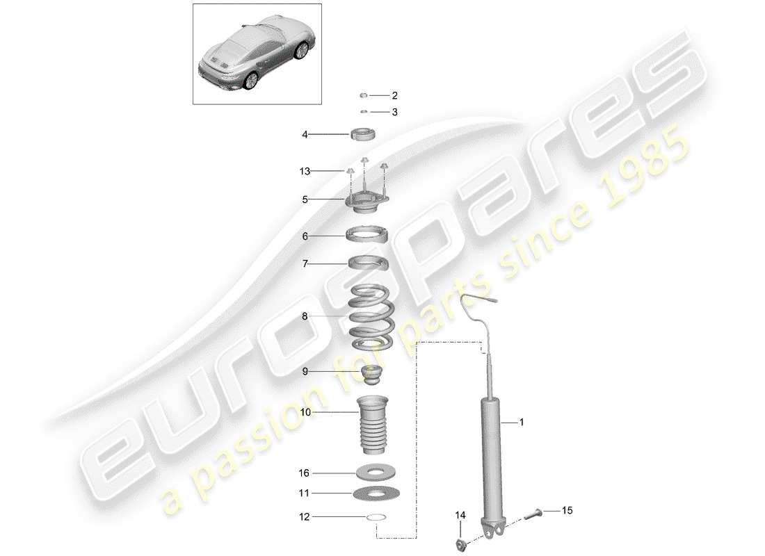 porsche 991 turbo (2015) shock absorber parts diagram