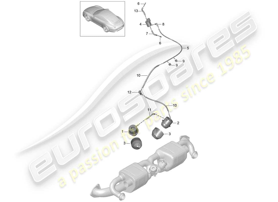porsche 991 (2012) exhaust system part diagram