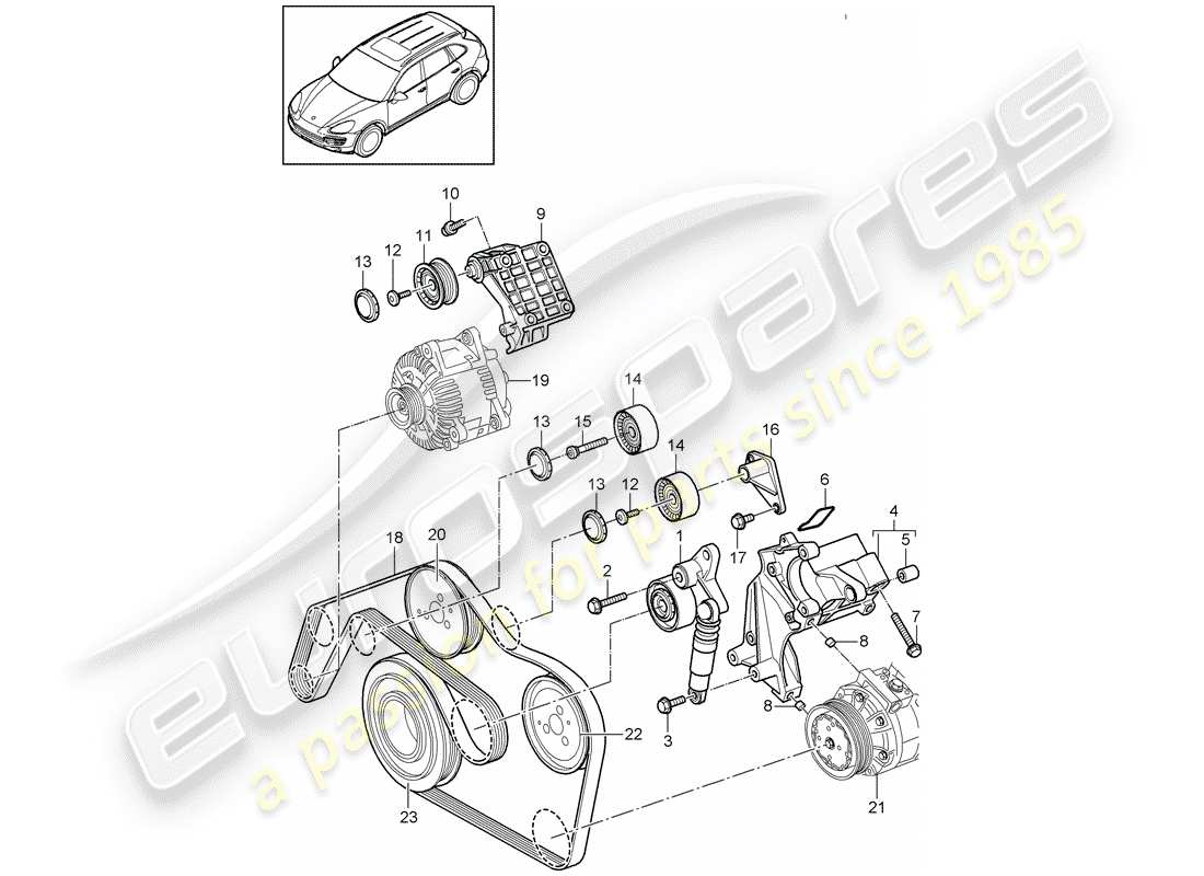 porsche cayenne e2 (2013) belt tensioner part diagram