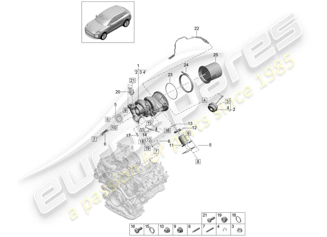 porsche macan (2019) exhaust gas turbocharger part diagram