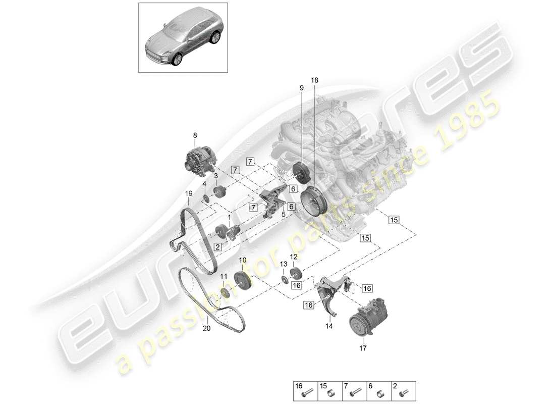 porsche macan (2019) v-ribbed belt parts diagram