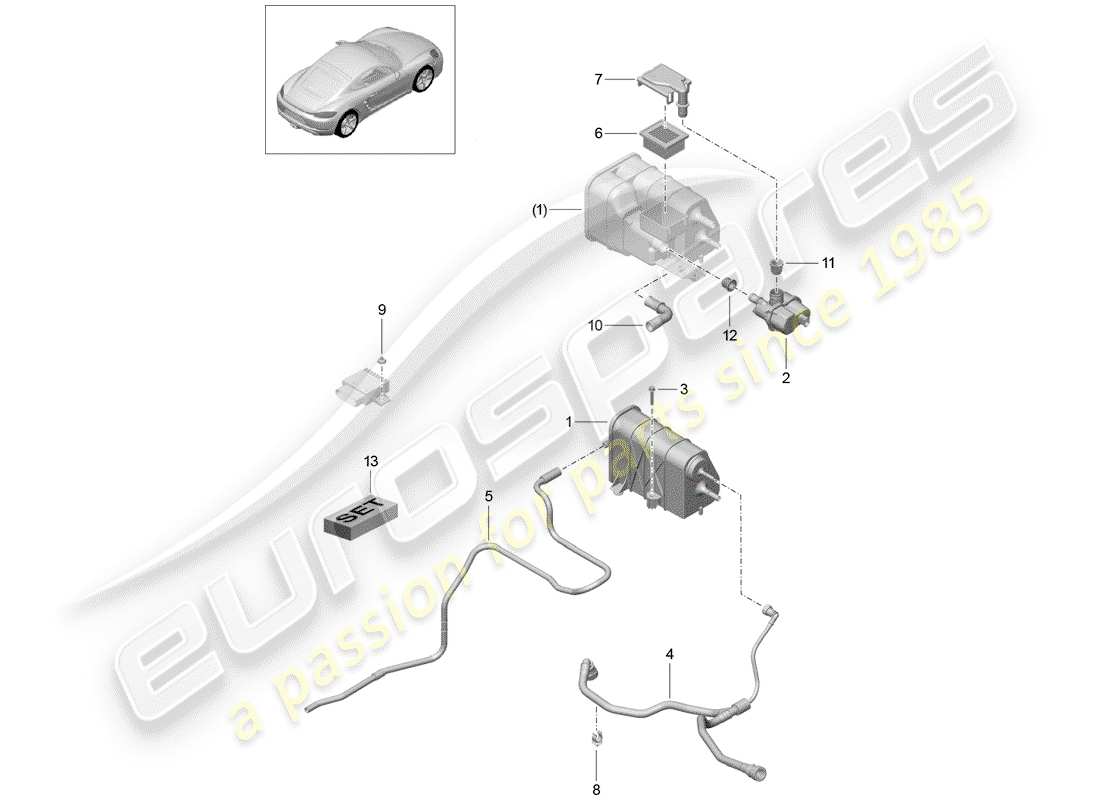 porsche 718 cayman (2018) evaporative emission canister parts diagram