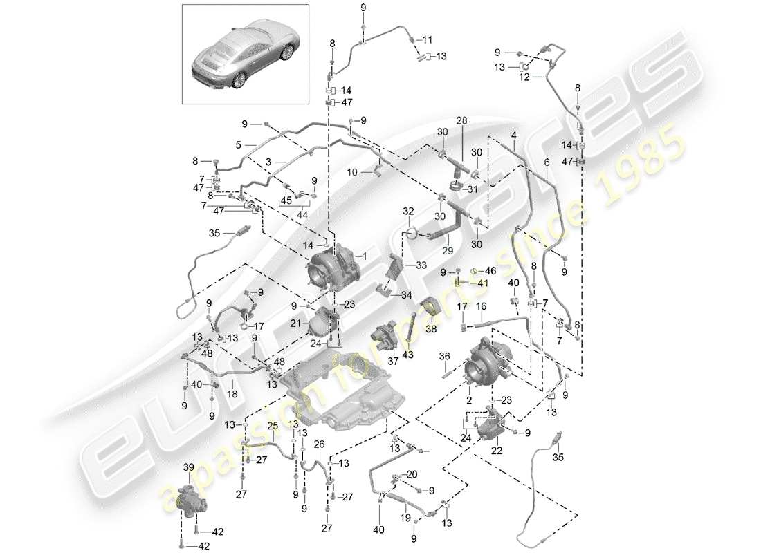 porsche 991 turbo (2019) exhaust gas turbocharger part diagram