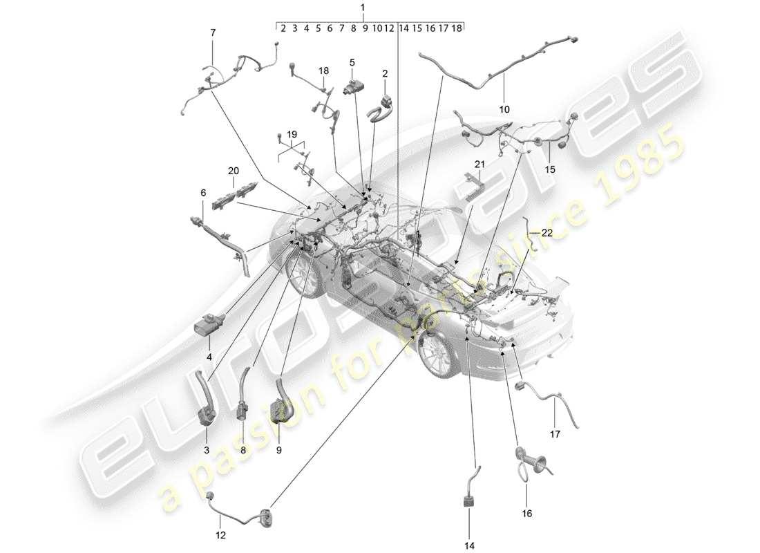 porsche 991r/gt3/rs (2017) wiring harnesses parts diagram