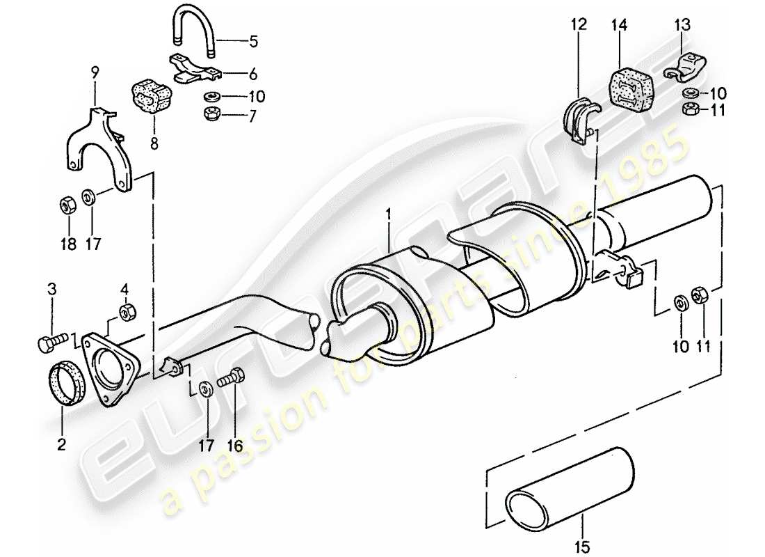 porsche 944 (1989) exhaust system - exhaust silencer, rear part diagram