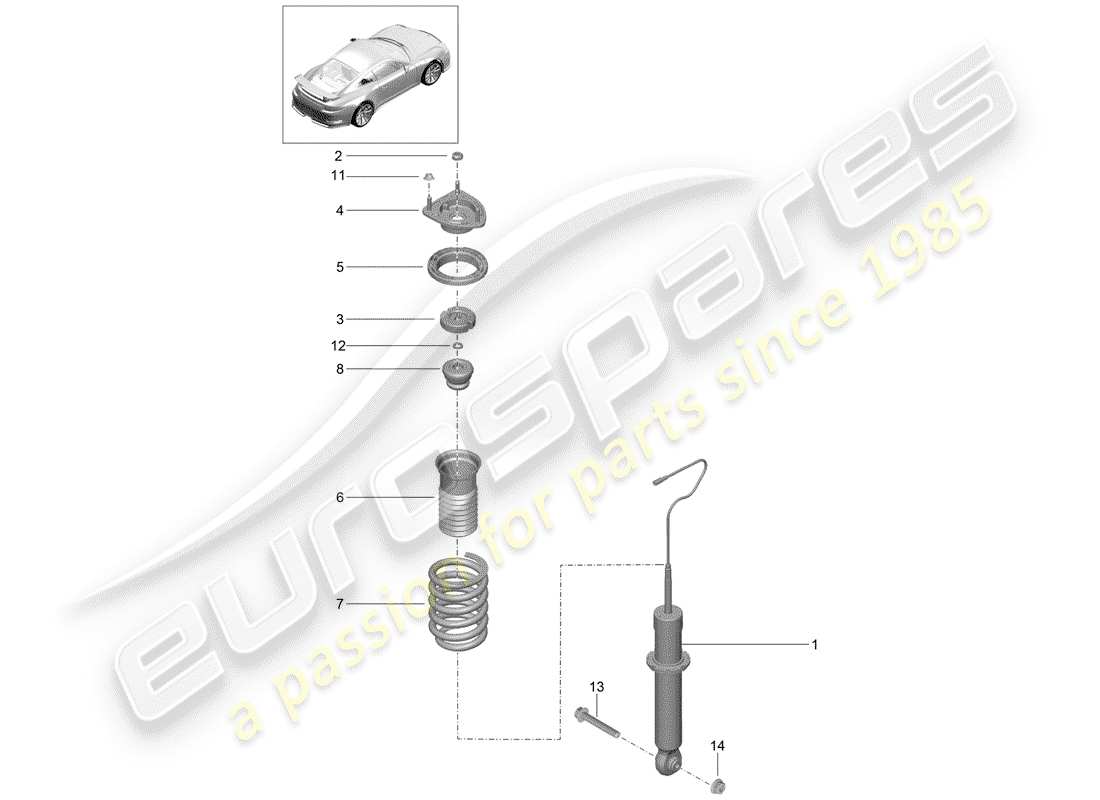 porsche 991r/gt3/rs (2017) shock absorber parts diagram