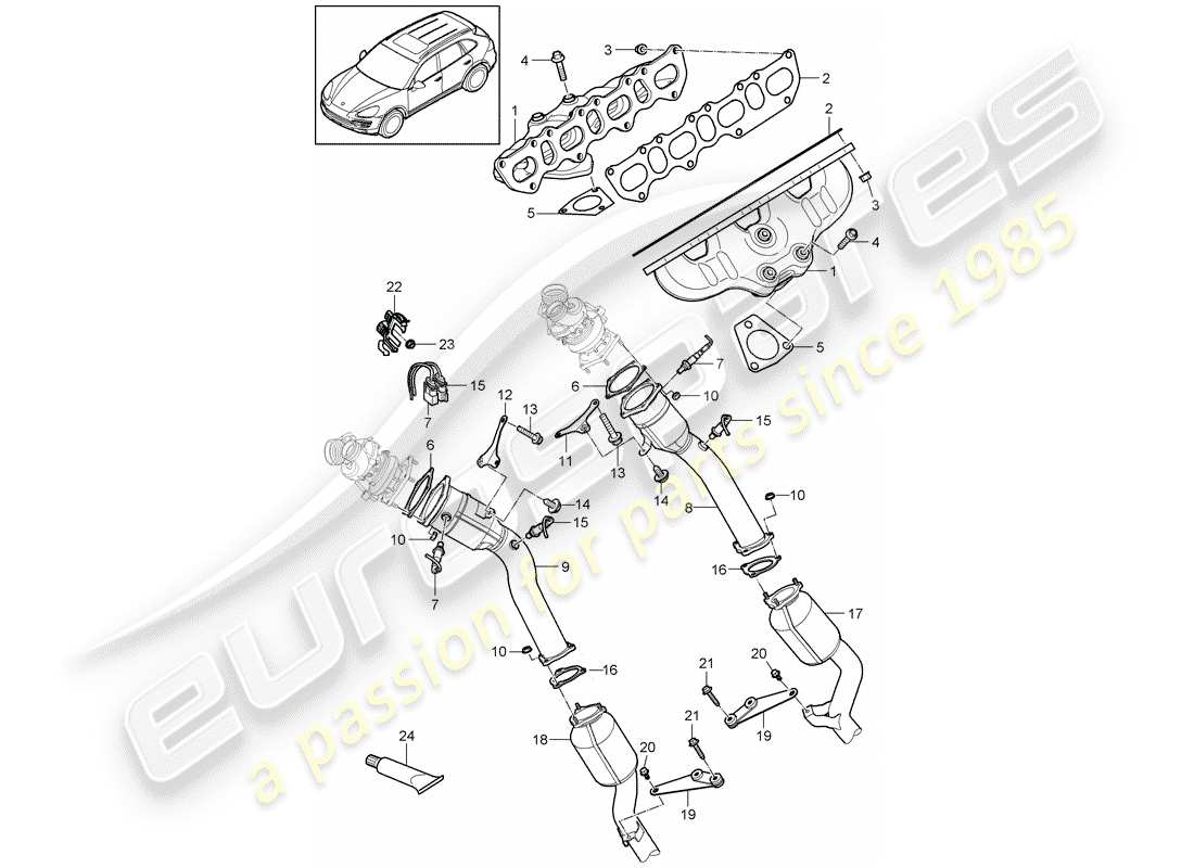 porsche cayenne e2 (2012) exhaust system part diagram