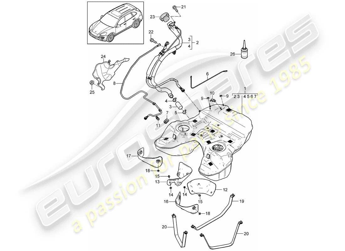 porsche cayenne e2 (2016) fuel tank part diagram