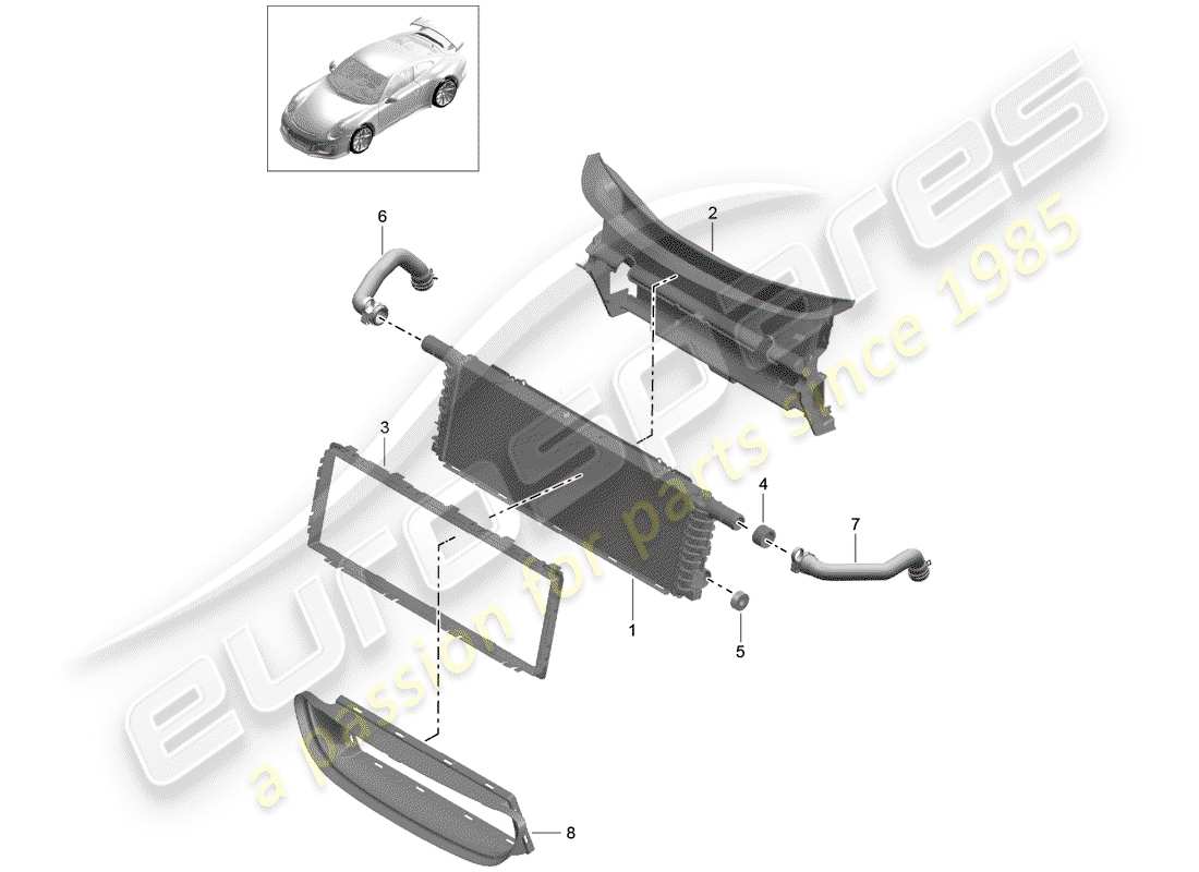 porsche 991r/gt3/rs (2020) radiator parts diagram