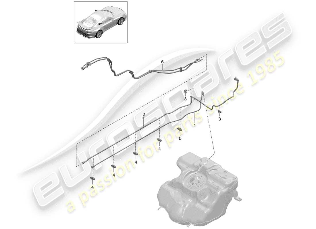 porsche 991r/gt3/rs (2020) fuel line parts diagram
