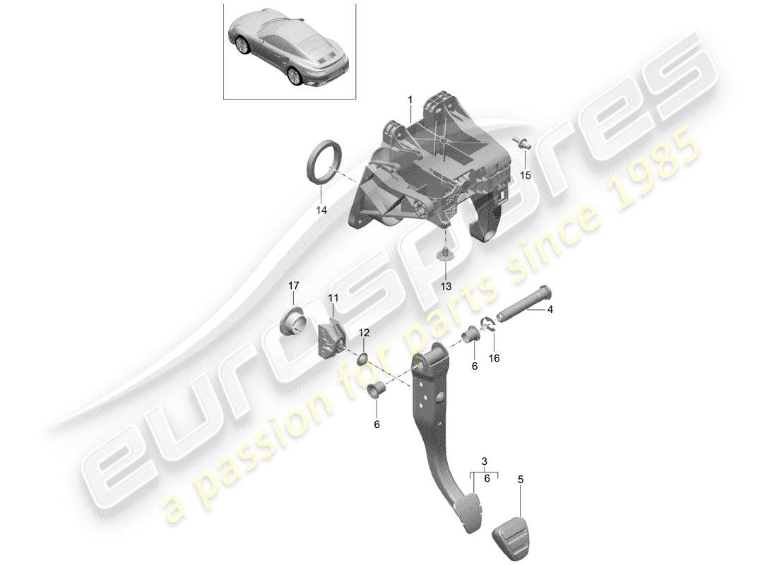 porsche 991 turbo (2014) brake and acc. pedal assembly parts diagram