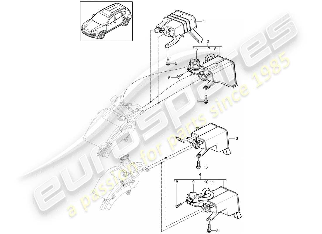 porsche cayenne e2 (2013) evaporative emission canister part diagram