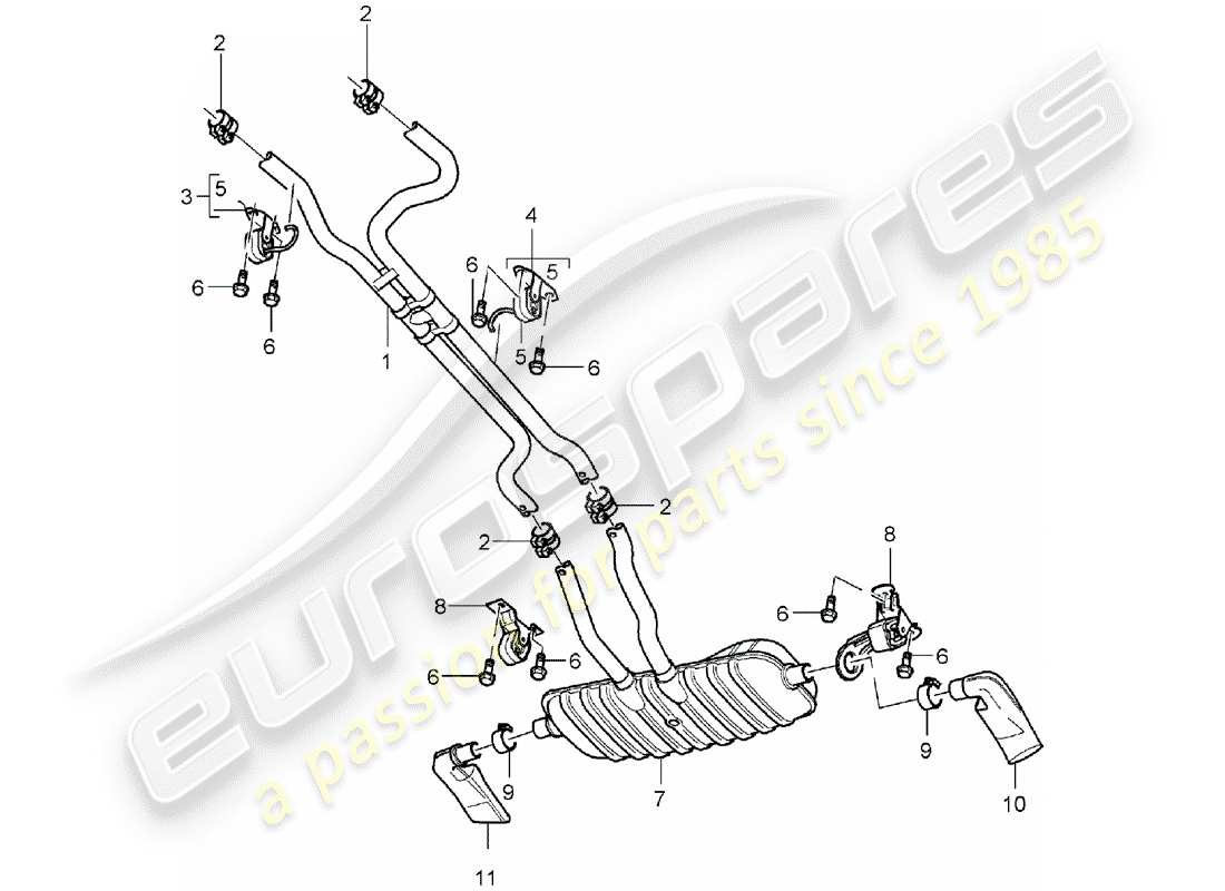 porsche cayenne (2006) exhaust system part diagram