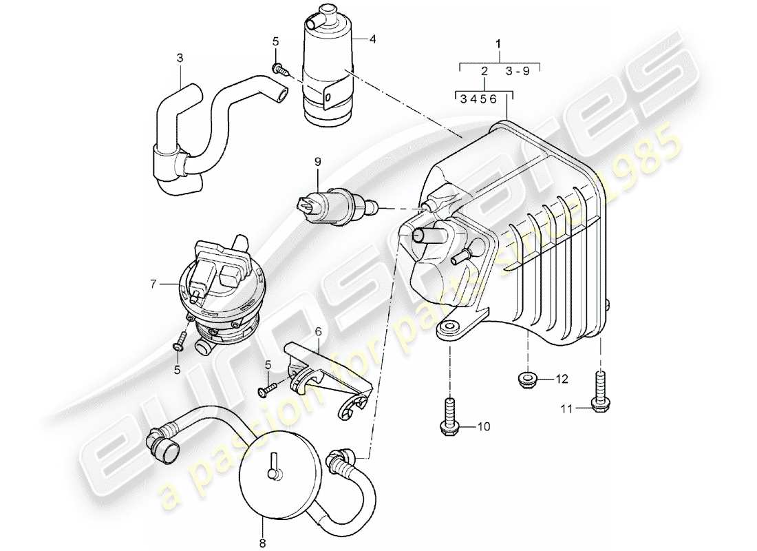 porsche cayenne (2005) evaporative emission canister part diagram