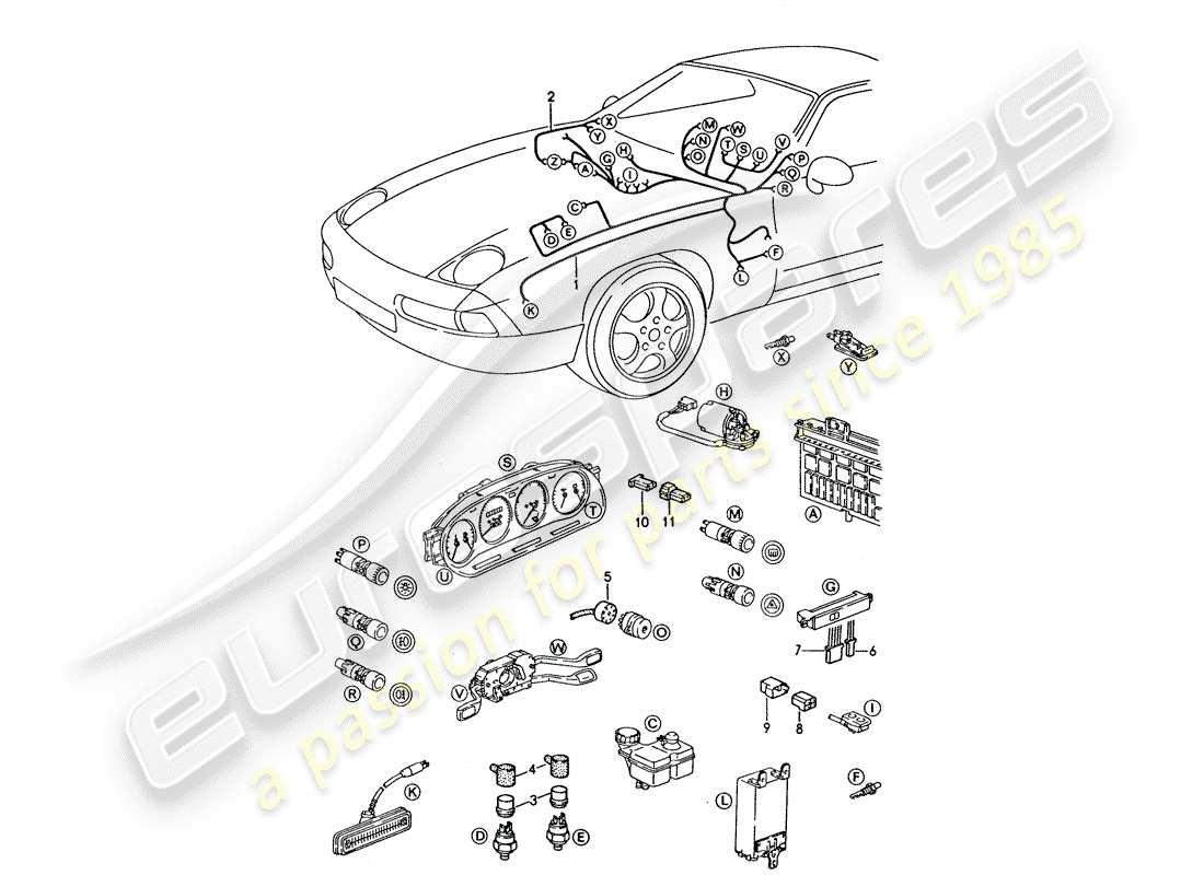 porsche 928 (1992) harness - dashboard parts diagram