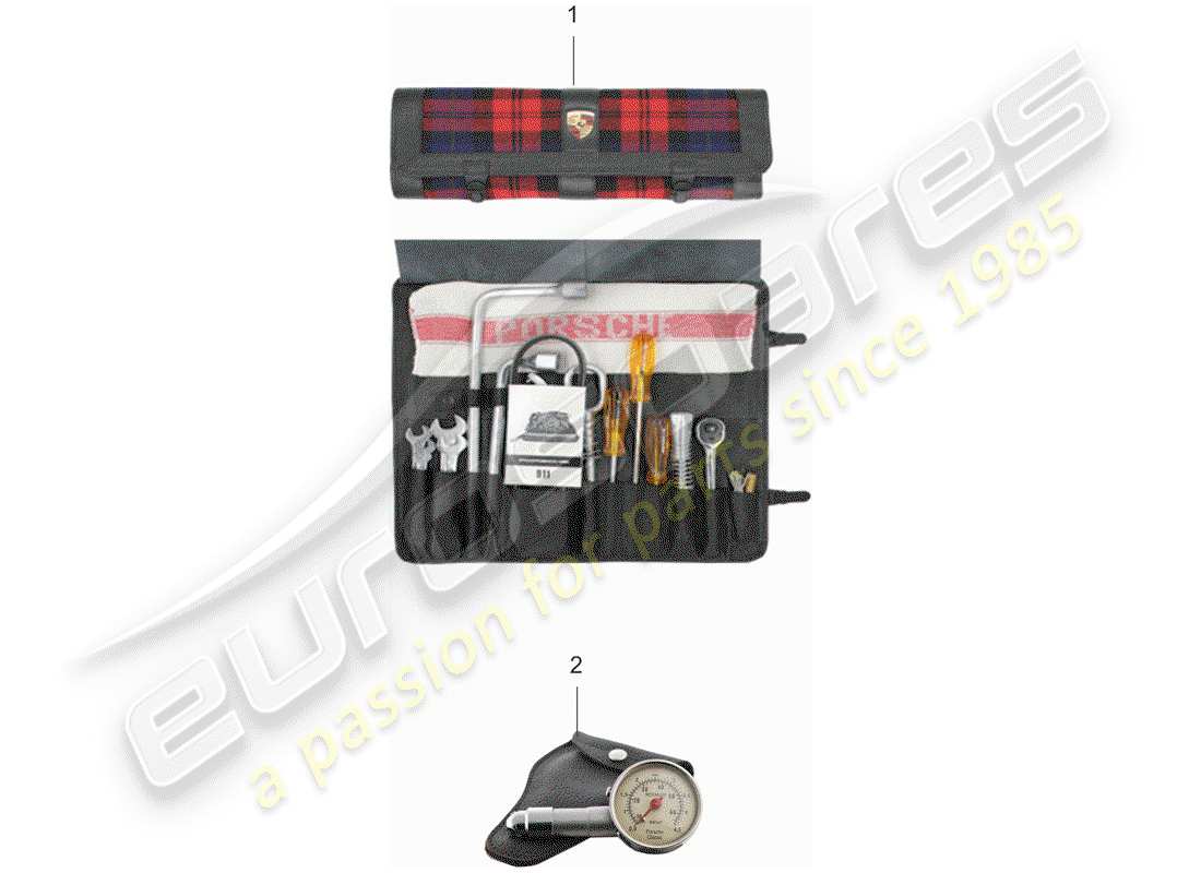 porsche 911 (1982) tool kit bag - additional accessories in the - classic catalogue - (model: cla) part diagram