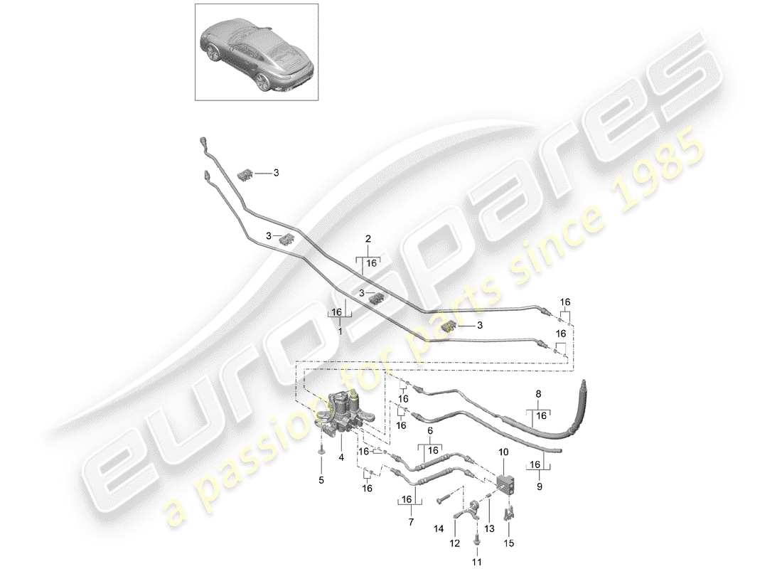 porsche 991 t/gt2rs hydraulic line part diagram