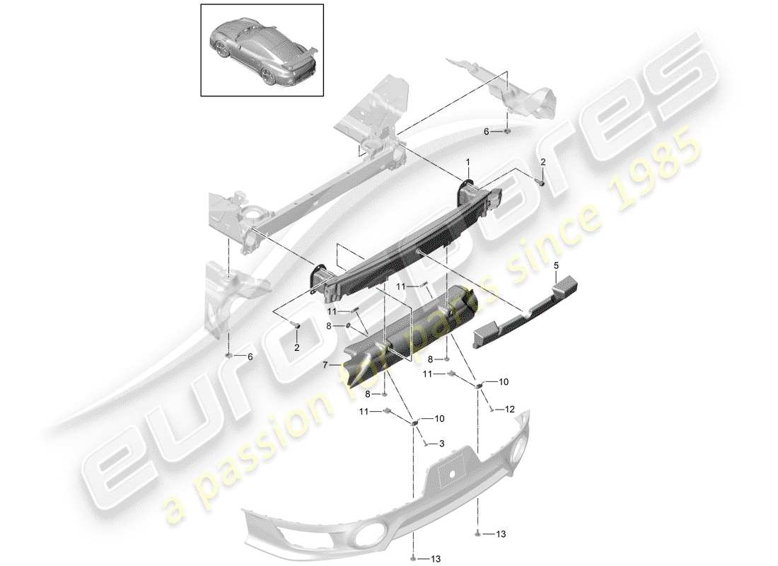 porsche 991 turbo (2014) bumper bracket parts diagram