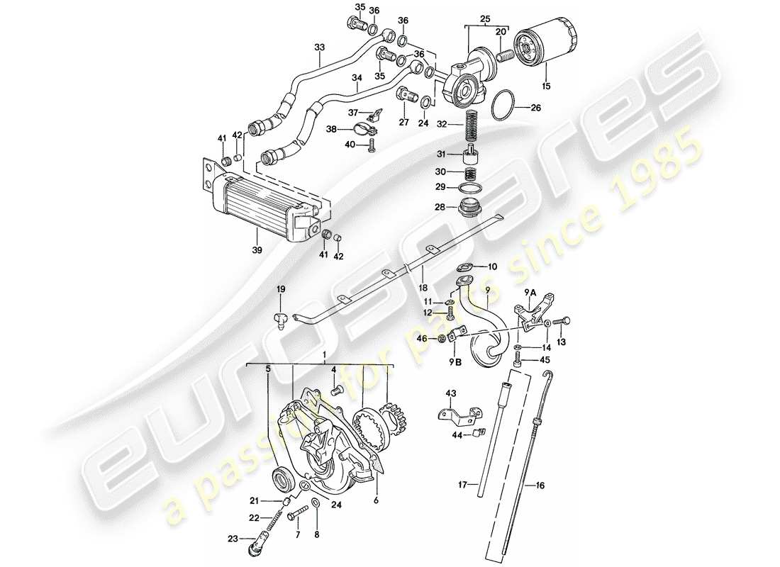 porsche 924 (1977) engine lubrication - engine oil cooler parts diagram