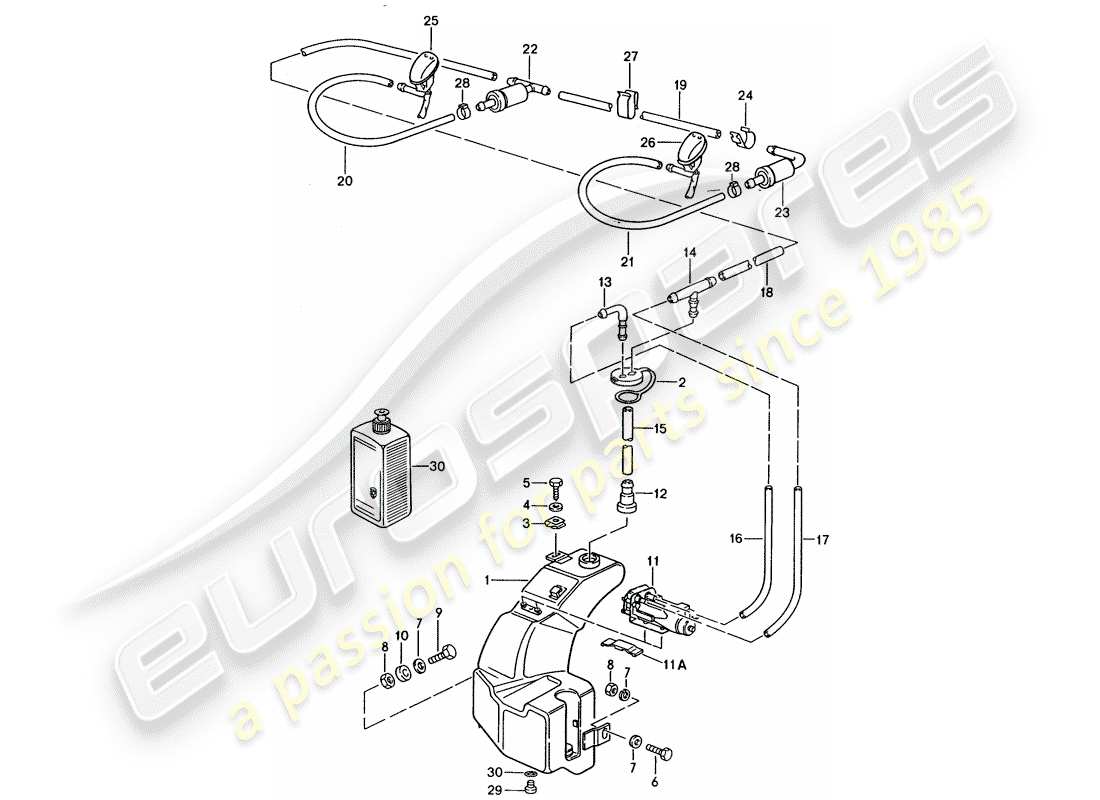 porsche 944 (1986) windshield washer unit parts diagram