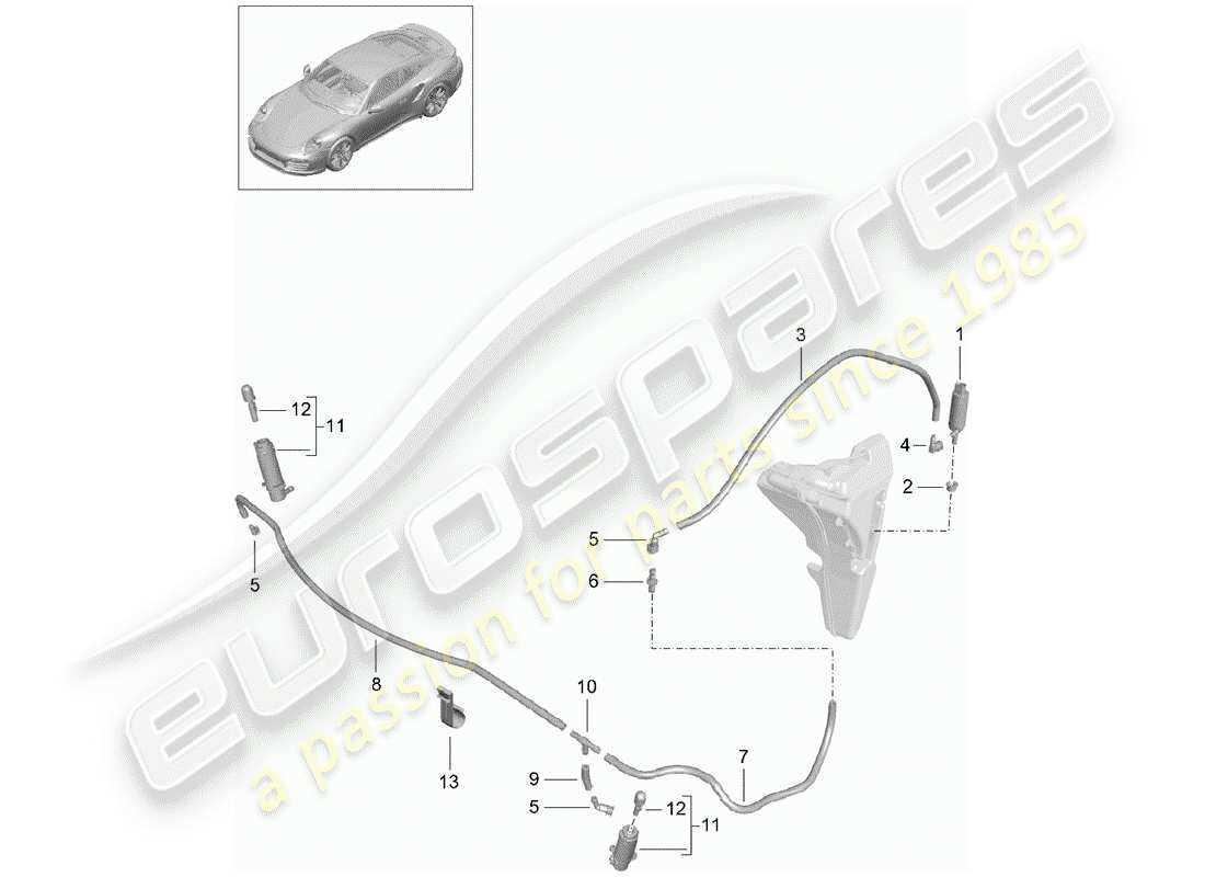 porsche 991 turbo (2014) headlight washer system parts diagram