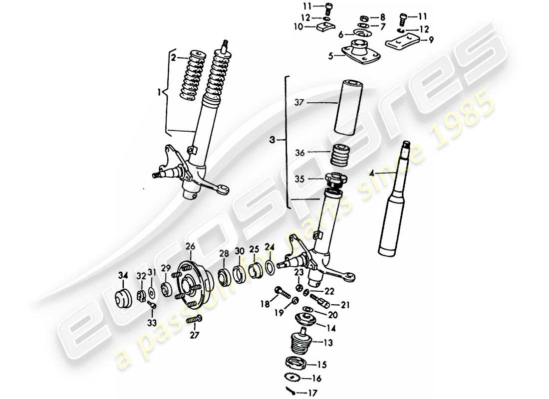 porsche 911/912 (1966) spring strut - shock absorber strut - d - mj 1969>> - mj 1969 parts diagram